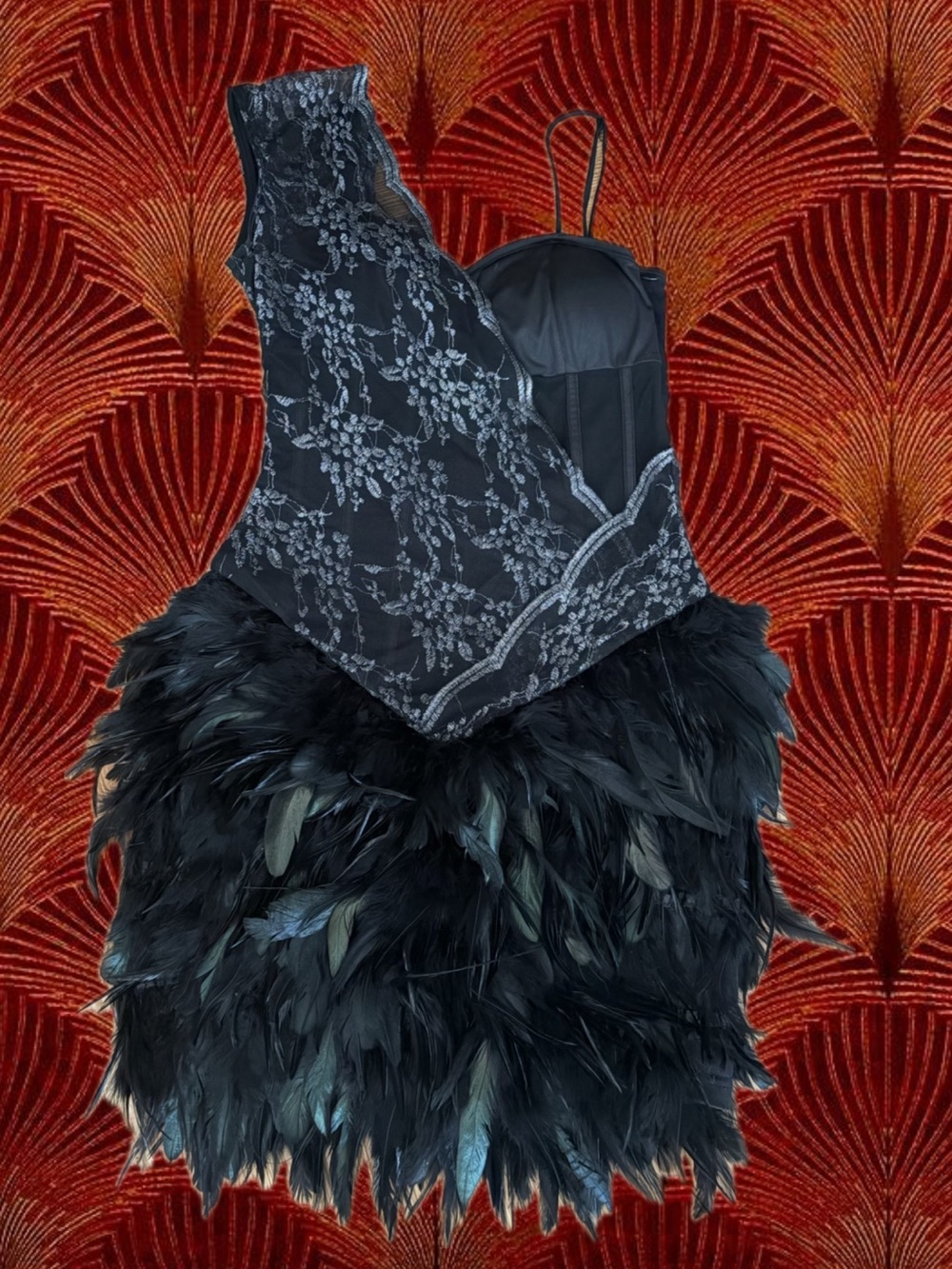bebe x Kardashian Black Lace & Feather Cocktail Dress | Size XS